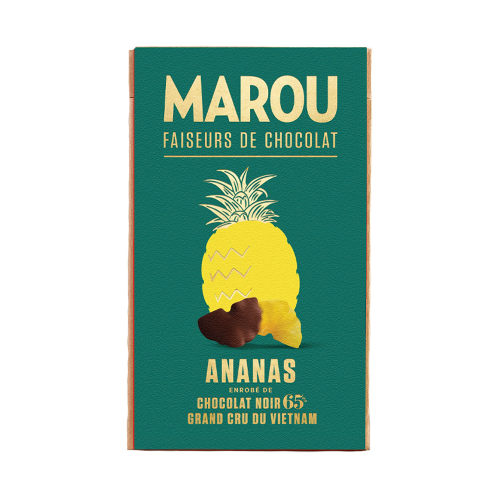 Ananas séché au chocolat noir 65% Marou – snack premium aux saveurs tropicales et chocolatées