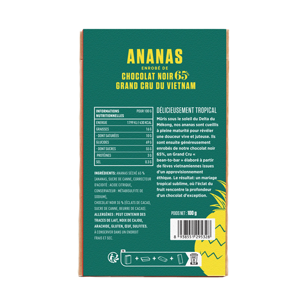 Tranchettes d’ananas enrobées de chocolat noir Marou 65% – gourmandise exotique et cacao intense