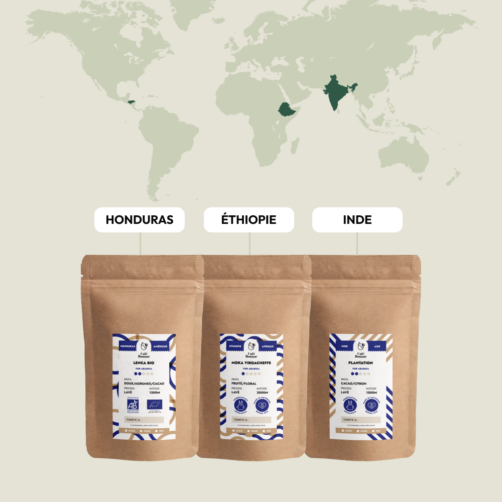 Coffret Découverte - Cafés de Spécialité des 3 Continents - 3x500 Gr | 100% Arabica