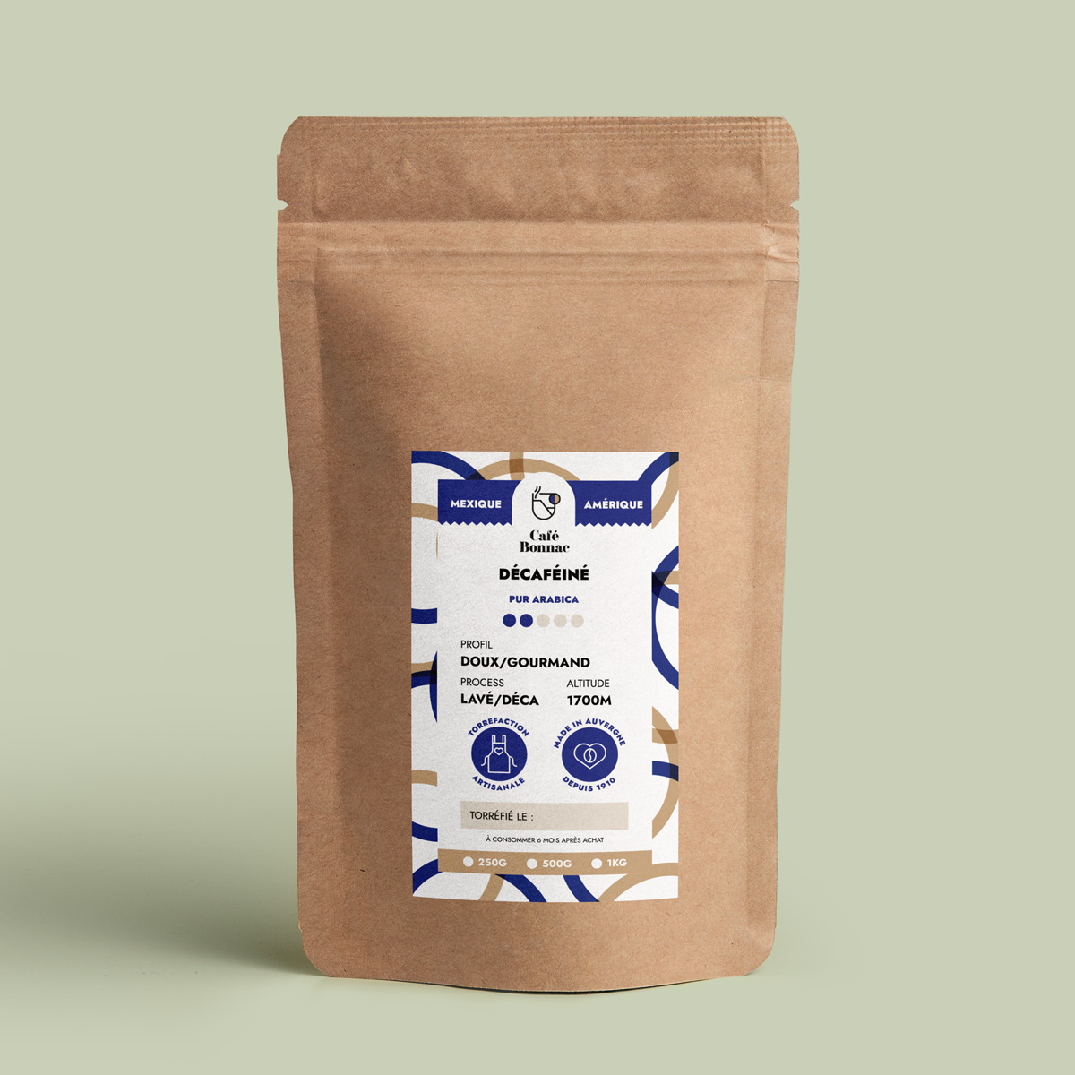 Café moulu décaféiné Mexique Altura 250g, Café Bonnac GraindeCafé