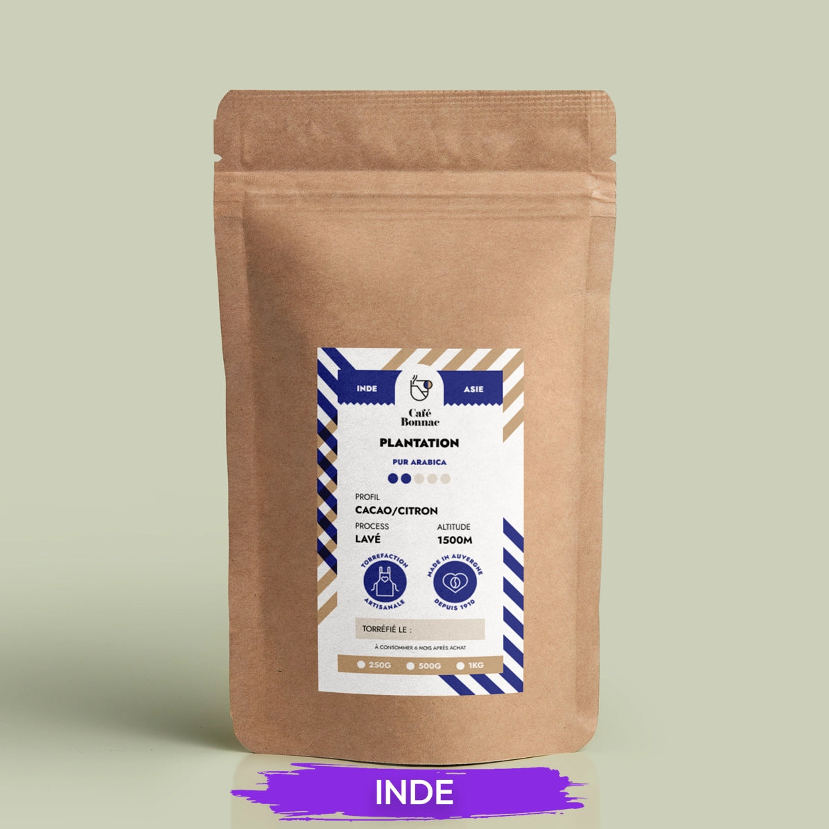 Sachet café moulu Inde Plantation Café Bonnac 250g, arabica Baba Budangiri Karnataka