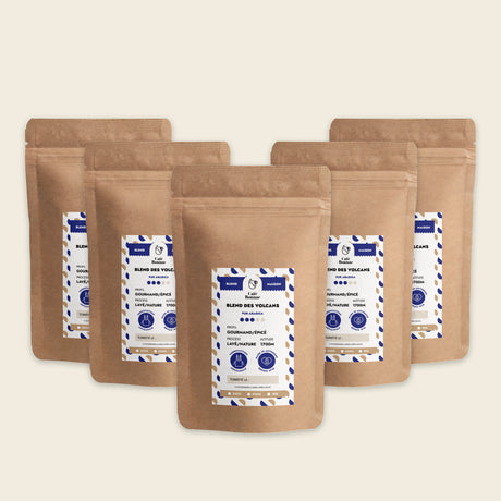 5 paquets de café en grains Blend des Volcans de Café Bonnac, format professionnel de 5 kg.