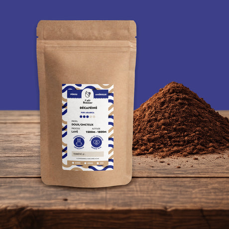 Café moulu décaféiné du Pérou 100 % Arabica