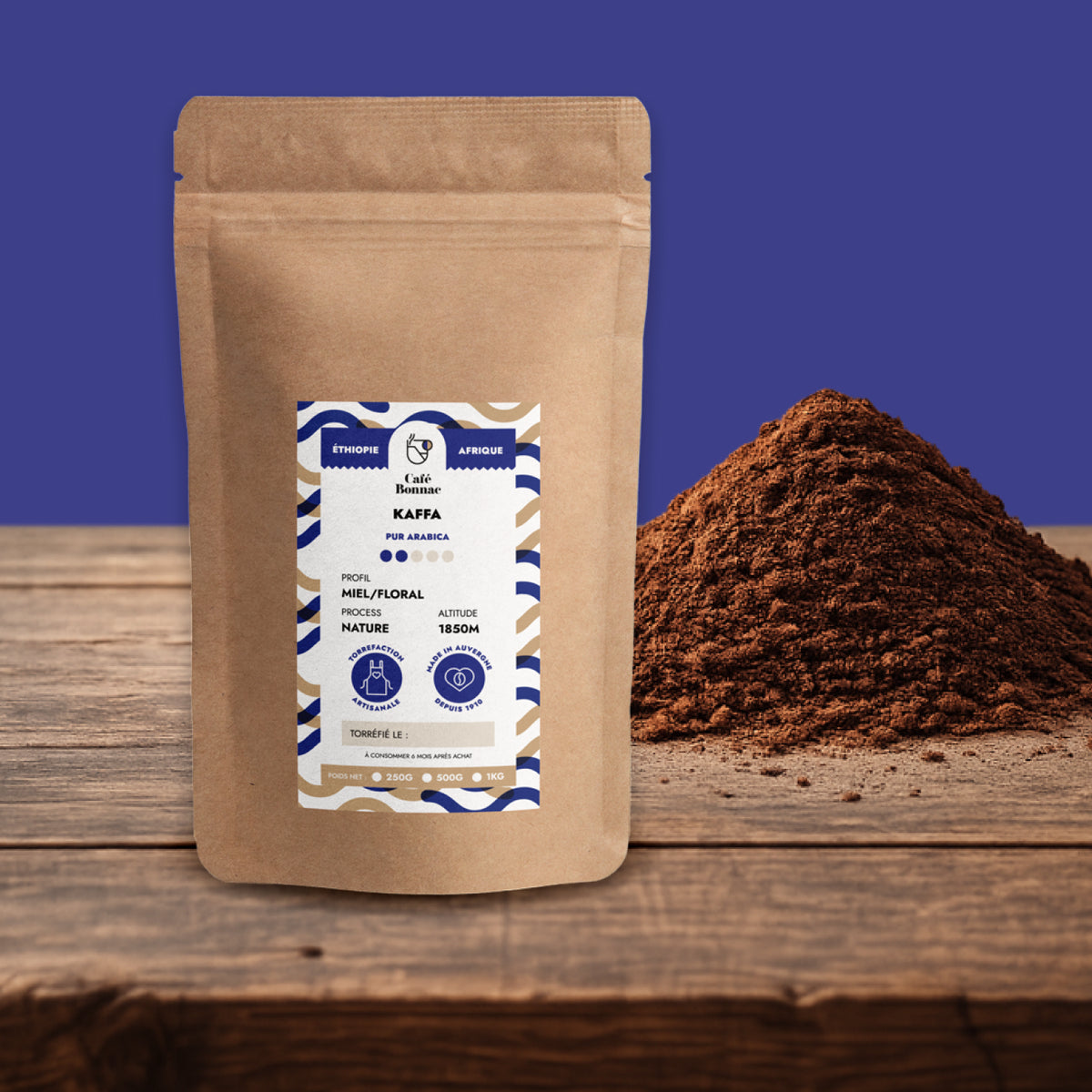 Café moulu Éthiopie Kaffa Café Bonnac 100 % Arabica