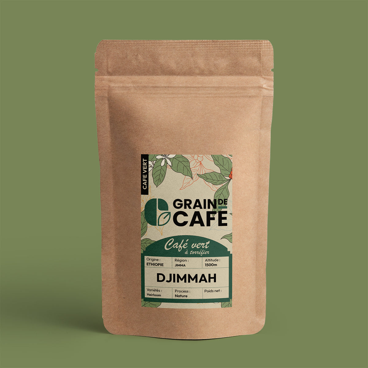 Café vert Moka d’Éthiopie Djimmah G5 100 % Arabica, 1 kg