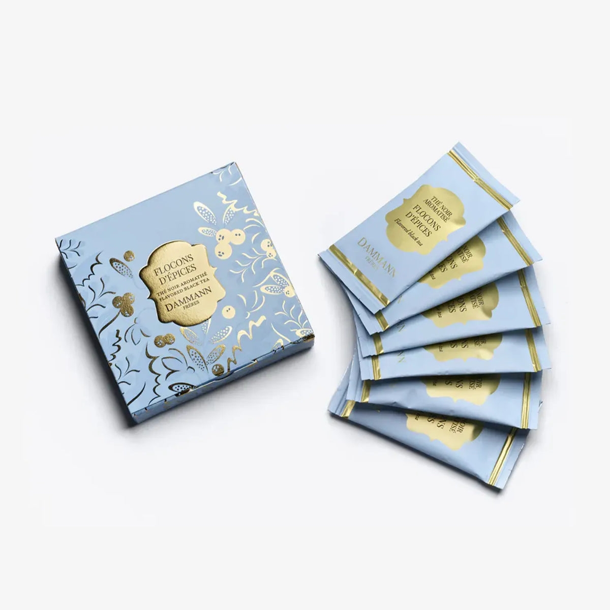 Coffret Flocon d’Épices Dammann Frères avec 6 sachets de thé.