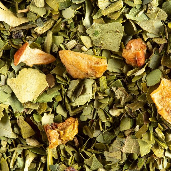 Maté Clémentine Dammann Frères – infusion énergisante aux notes de clémentine, pomme et orange bigarade, idéale pour un boost naturel, frais et fruité.