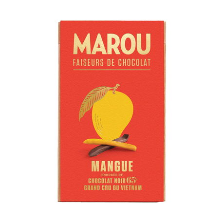 Tranchettes de mangue chocolat noir Marou 100g – alliance entre douceur tropicale et cacao vietnamien