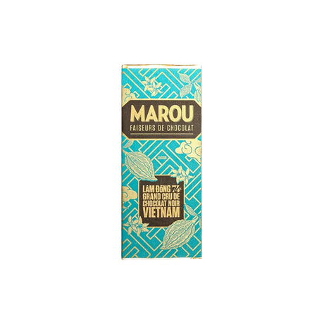 Mini tablette de chocolat noir Lam Dong 74 % de cacao Marou, format 24 g.